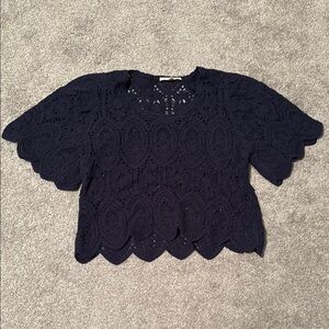 Elegant Navy Crochet Top